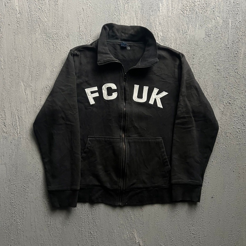 Vintage French Connection FCUK Zip Up Sweatshirt XL Black 2000s Y2K